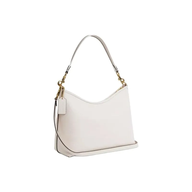 COACH Pebbled Leather Portable Crossbody Bag Shoulder Bag Large Size Women's Gold & Chalk-1