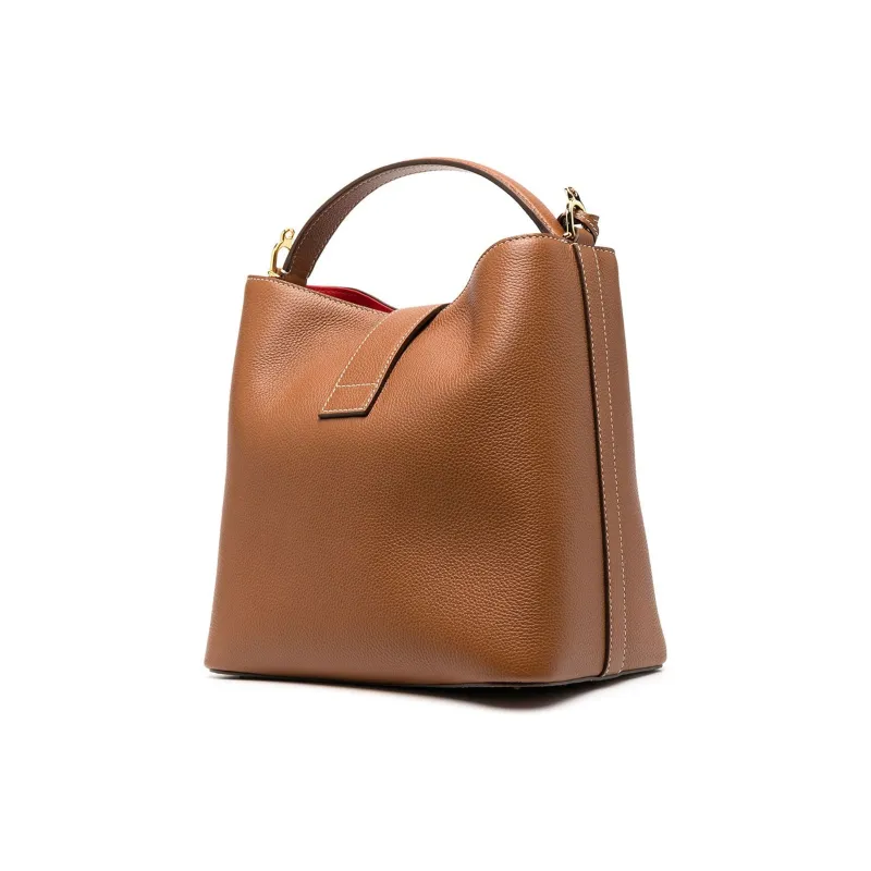 MARK CROSS Grained Calfskin Bucket Bag Handbag Shoulder Bag Crossbody Bag Large Size Women's Brown-1