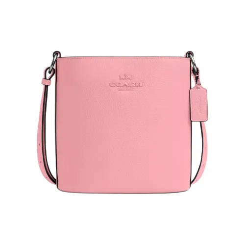 COACH Delicate Pebbled Leather Bucket Bags Crossbody Bag Shoulder Bag Small Size Women's Silver & Blossom Pink