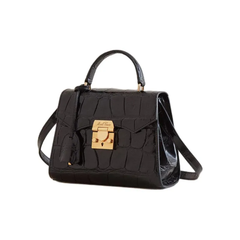 MARK CROSS Crocodile Embossed Calfskin Shoulder Bag Crossbody Bag Handbag Women's Black-1