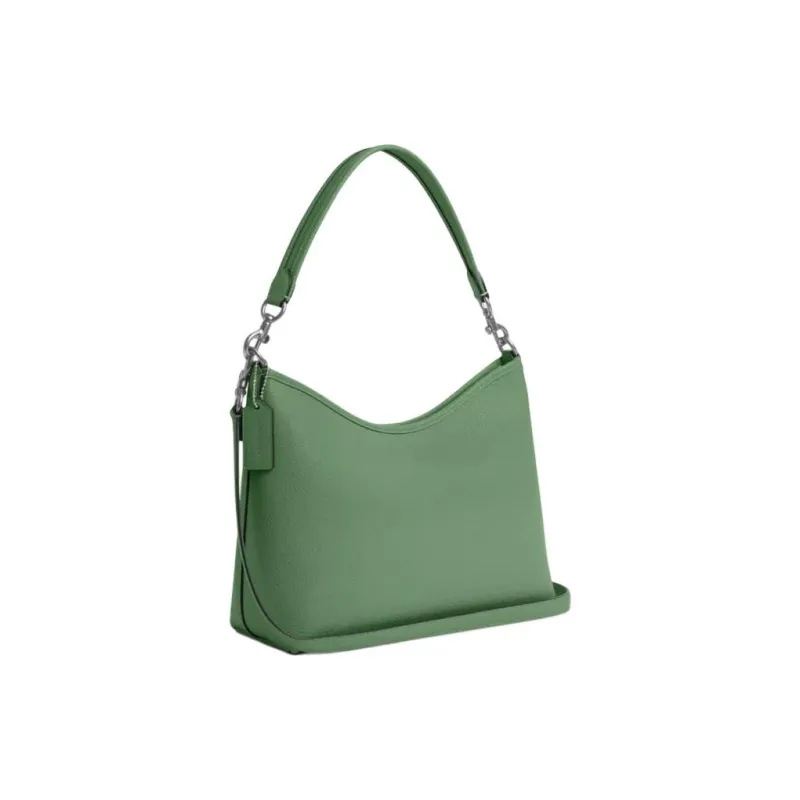 COACH Pebbled Leather Portable Crossbody Bag Shoulder Bag Large Size Women's Silver & Light Green-1