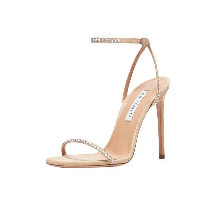 AQUAZZURA Olie Crystal Sandal 105 Strap Sandals Women's Beige-3