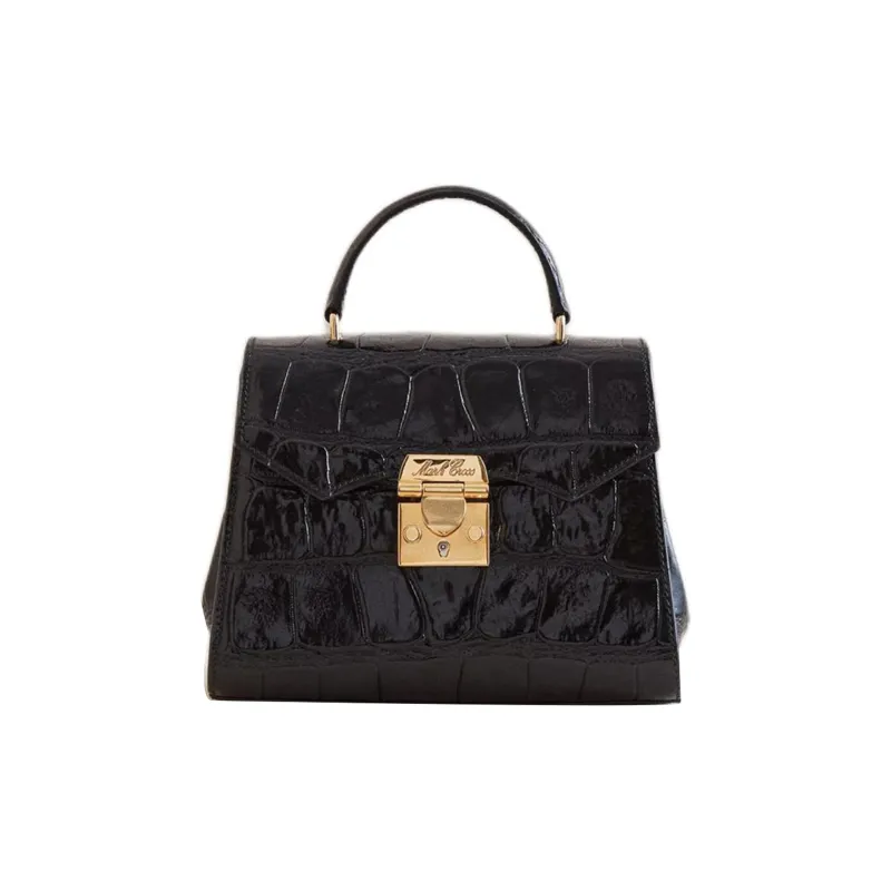 MARK CROSS Crocodile Embossed Calfskin Shoulder Bag Crossbody Bag Handbag Women's Black-0