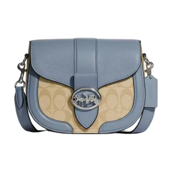 COACH Saddle Canvas With Leather Saddle Bag Shoulder Bag Crossbody Bag Small Size Women's Blue/Khaki