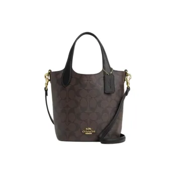 COACH Hanna Iconic Coated Canvas With Smooth Leather Crossbody Bag, Shoulder Bag Small Size Women's Gold & Brown Black