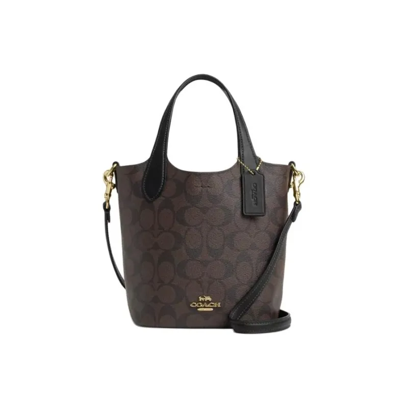 COACH Hanna Iconic Coated Canvas With Smooth Leather Crossbody Bag, Shoulder Bag Trumpets Women's Gold & Brown Black-0