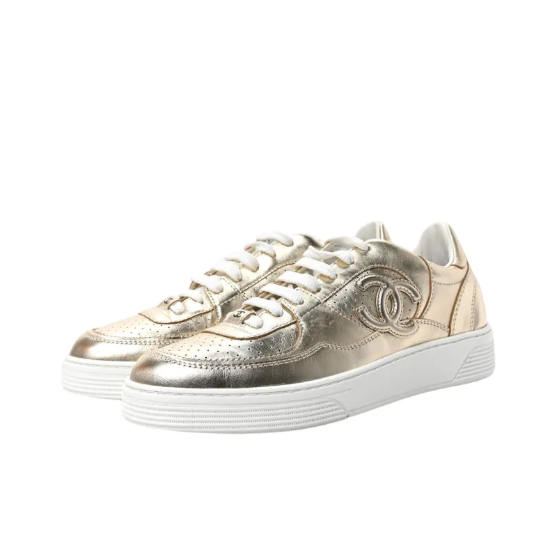 CHANEL Low Top Skateboard Shoes Women's Gold-2