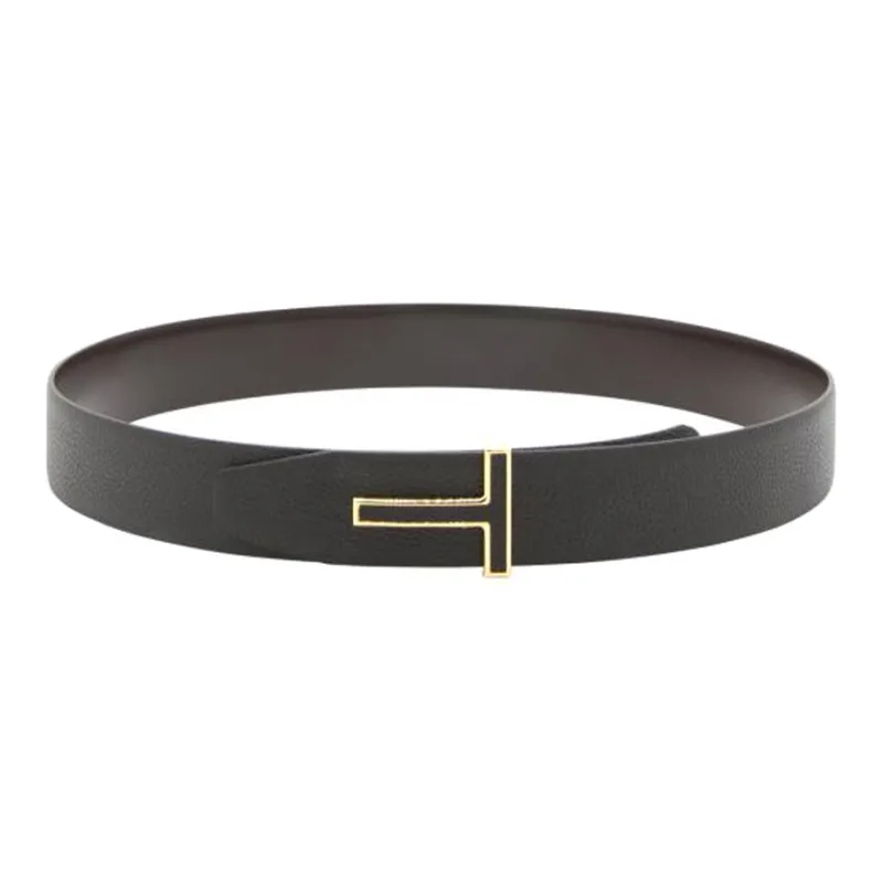 TOM FORD Solid Color Design, Smooth Buckle Leather Belts Men's Brown-0