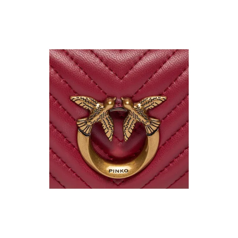 PINKO Sheepskin With Cow Leather Bird Bag, Portable Crossbody Bag, Shoulder Bag Women's Burgundy-3