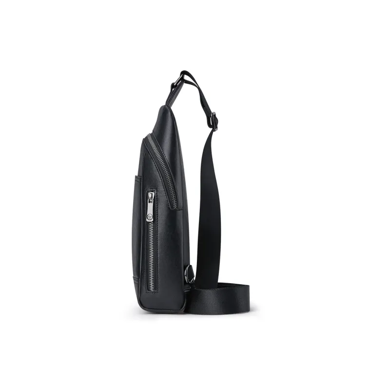WilliamPOLO Top Grain Cow Leather Shoulder Bag Crossbody Bag Sling Bags Large Size Men's Black-2