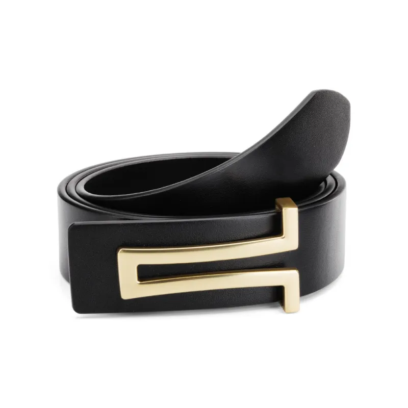 Cows Reign Gold Smooth Buckle Plate Buckle Fashion Business Cow Leather Leather Belts Men's Width 3.4cm-2