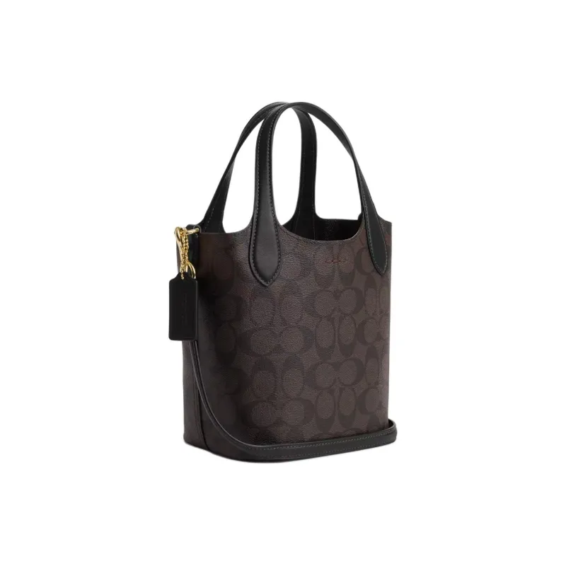 COACH Hanna Iconic Coated Canvas With Smooth Leather Crossbody Bag, Shoulder Bag Trumpets Women's Gold & Brown Black-1