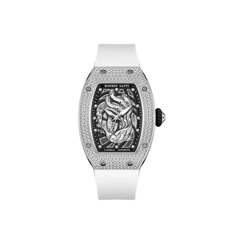 BONEST GATTI Automatic Mechanical Movement Rubber Strap Women's Watch Black Dial-3