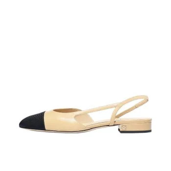 CHANEL Slingback Flats Beige Goatskin