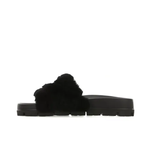 PRADA Women's Shearling Slides 'Black'