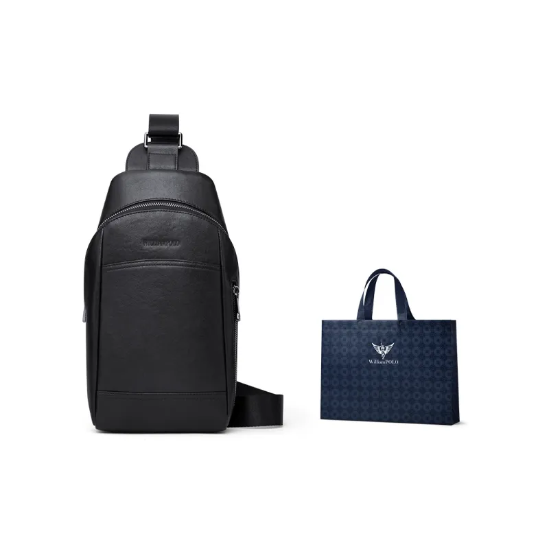 WilliamPOLO Top Grain Cow Leather Shoulder Bag Crossbody Bag Sling Bags Large Size Men's Black-4