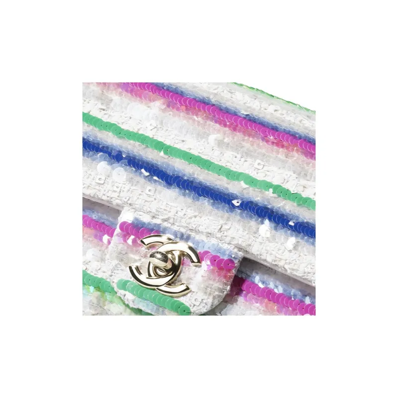 CHANEL Embroidered Twill Soft Woolen Sequins Shoulder Bag, Crossbody Bag, Handbag Mini Women's White & Pink & Blue-2
