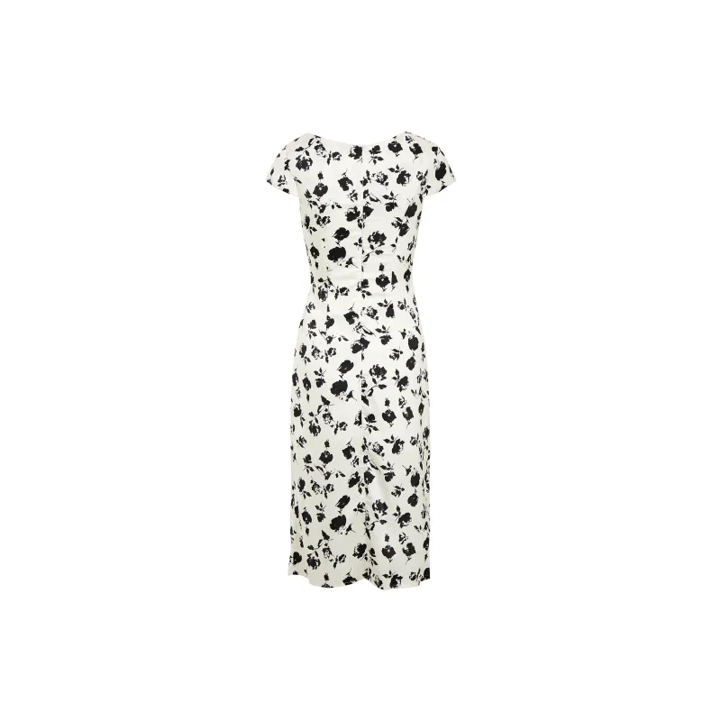 AUI Short-Sleeved Dresses Women's Apricot Base With Black Flowers-1
