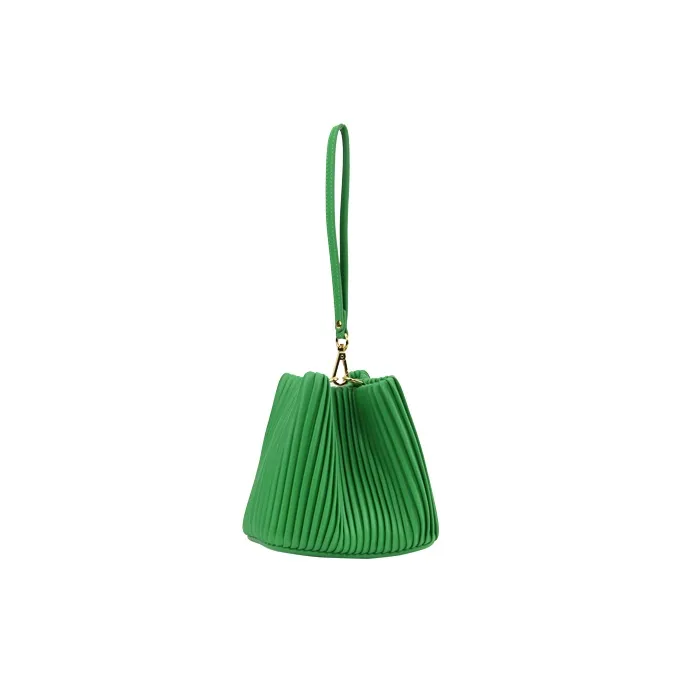 YOCAMU Cow Leather Handheld Bucket Bag Shoulder Bag Small Size Women's White/Green/Gray Green-6