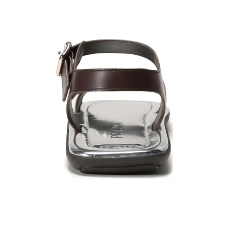 PRADA One Strap Sandals Men's Dark Brown-4