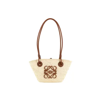 LOEWE Basket Palm Leaf With Cow Leather One Shoulder Handbag Mini Women's Brown