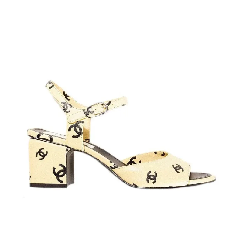 CHANEL Cc 65mm Heeled Sandal Yellow Leather Women's-1
