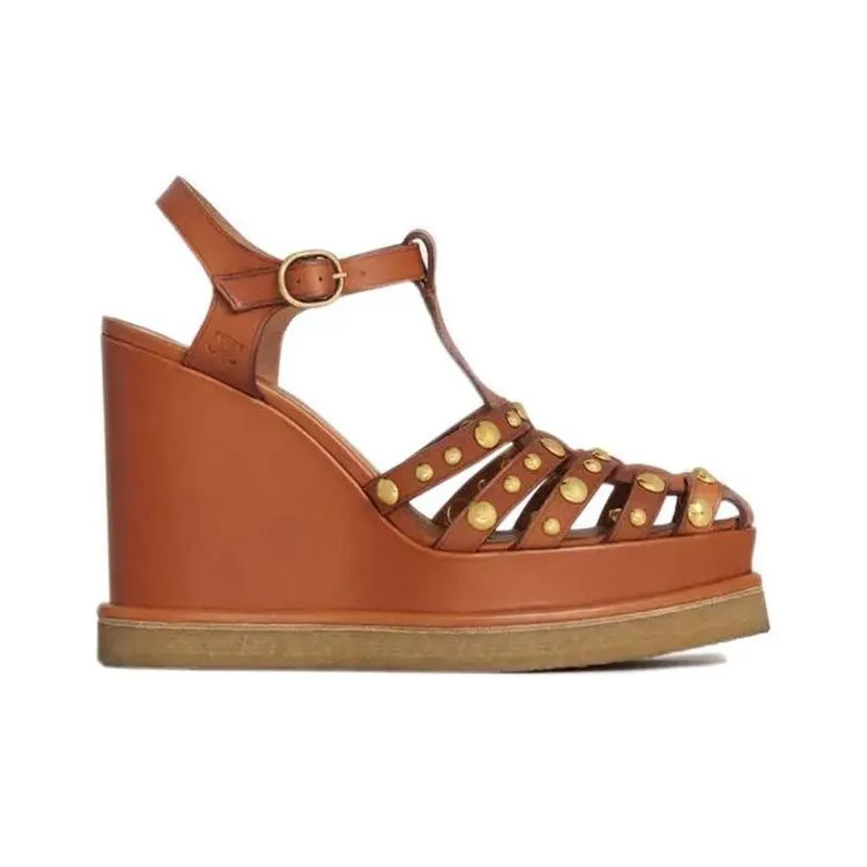 CELINE Manon Wedge Roman Sandals Women's Tawny-1