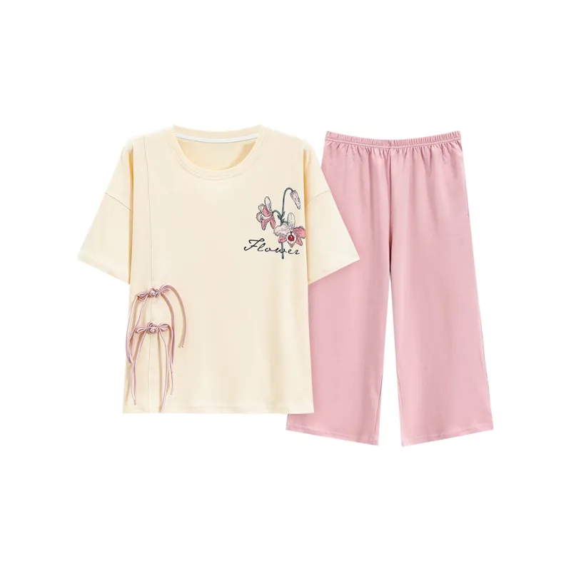 The Story Of The Flower Season Pajama Set Women's 2 Piece Set Apricot-0