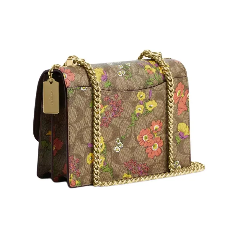 COACH Klare Coated Canvas With Smooth Leather Shoulder Bag, Crossbody Bag Small Size Women's Gold & Khaki Multicolor-1
