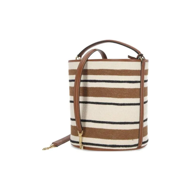 CELINE Calfskin Clutch Shoulder Bag Women's Brown & White-3