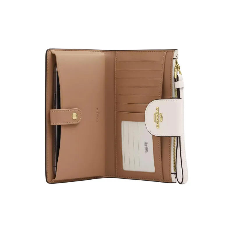 COACH Coated Canvas With Leather Wallet Trumpets Women's Gold & Chalk Multicolor-1