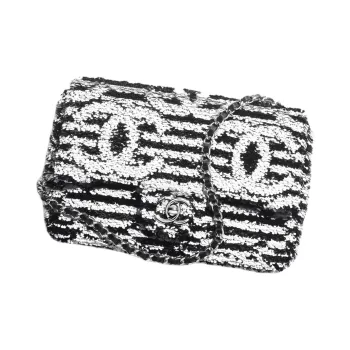 CHANEL Sequins Flap Bag, Crossbody Bag, Shoulder Bag Trumpets Women's Black & White