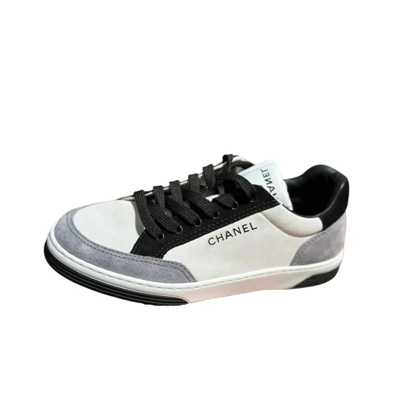 CHANEL Low Top Skateboard Shoes Women's White Gray-1