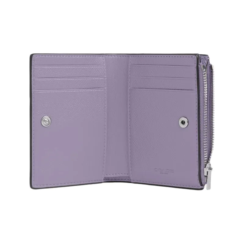 COACH Cross Grain Leather Wallet Mini Women's Silver & Light Purple-1