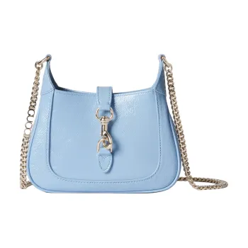 GUCCI Patent Leather Crossbody Bag Shoulder Bag Mini Women's Light Blue