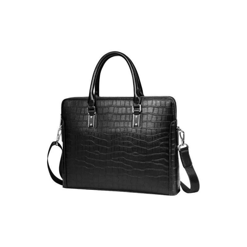 NIUMJ Top Grain Cow Leather Briefcase Crossbody Bag Laptop Bag Handbag Regular Men's Black-1