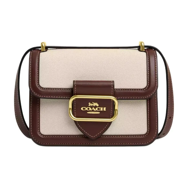COACH Morgan Canvas With Refined Calfskin Shoulder Bag, Crossbody Bag Trumpets Women's Gold & Natural Multicolor-0