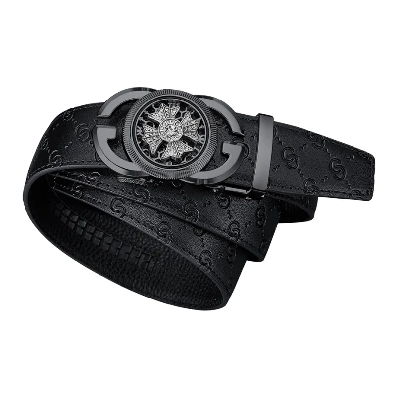 WilliamPOLO Cow Leather Belts Men's Gunmetal, Gold Width 3.5cm-4