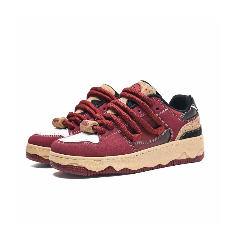 ABCIO Height Increasing Breathable Slip Resistant Low Top Skateboard Shoes Women's Burgundy-2