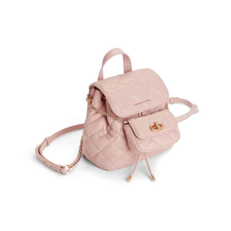 CHARLES&KEITH PU Multipurpose Backpack Trumpets Women's Pink/Noir Black/Crème Milk White-3