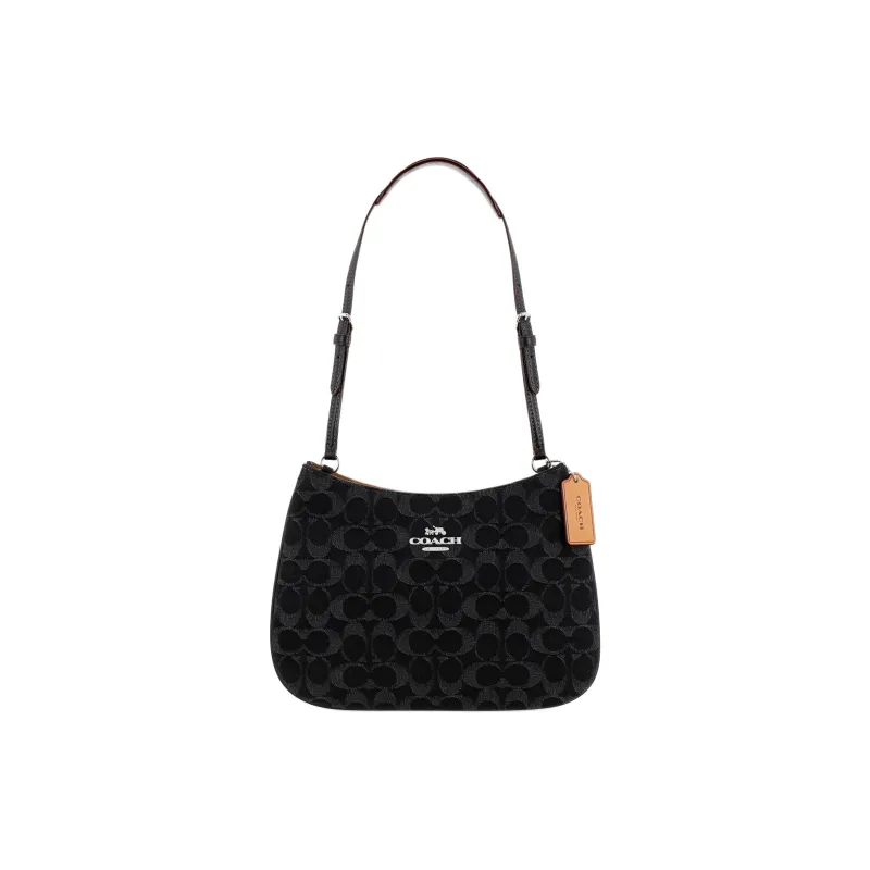 COACH Penelope Denim Handbag Shoulder Bag Women's Silver & Black-0