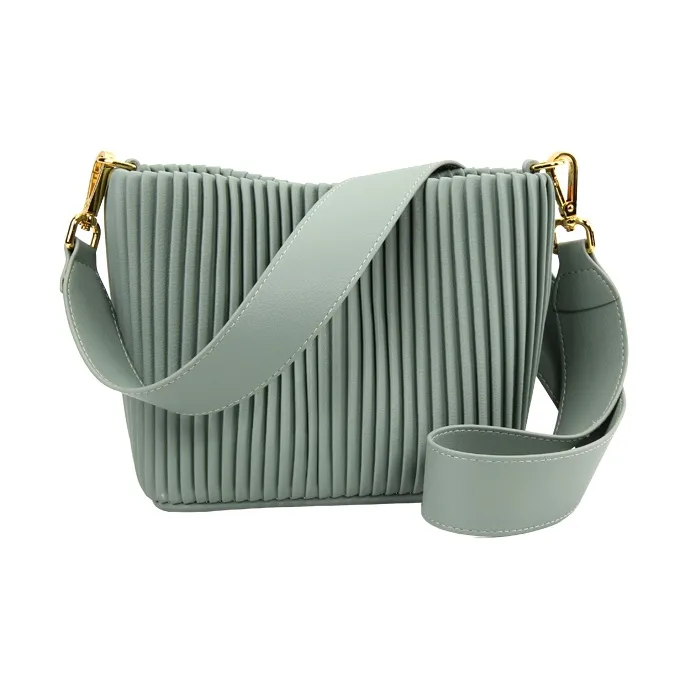 YOCAMU Cow Leather Handheld Bucket Bag Shoulder Bag Small Size Women's White/Green/Gray Green-12