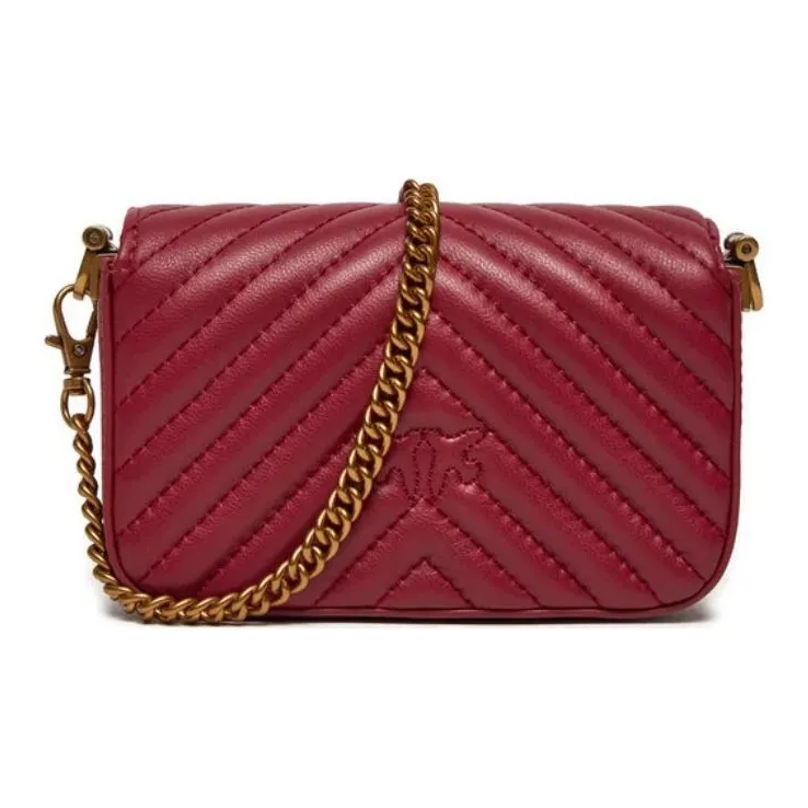 PINKO Sheepskin With Cow Leather Bird Bag, Portable Crossbody Bag, Shoulder Bag Women's Burgundy-2