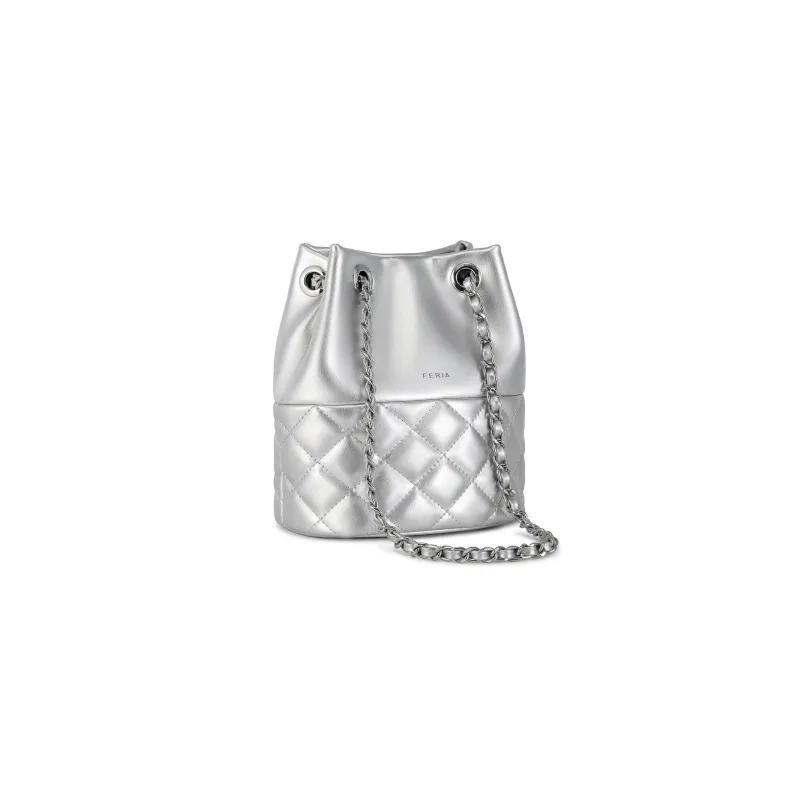 FERIA Split Cow Leather Diamond Pattern Small Perfume Bottle Shoulder Bag Women's Black/Silver/Beige Apricot/Khaki-7