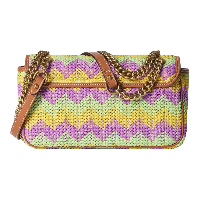 GUCCI GG Marmont Raffia Blend Viscose Portable Crossbody Bag Shoulder Bag Women's Multicolor-3