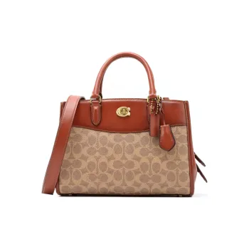 COACH Brooke Coated Canvas With Calfskin Handbag, Shoulder Bag, Crossbody Bag Medium Size Women's Brown & Rusty