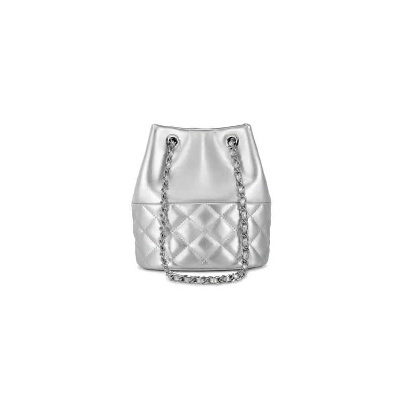 FERIA Split Cow Leather Diamond Pattern Small Perfume Bottle Shoulder Bag Women's Black/Silver/Beige Apricot/Khaki-9