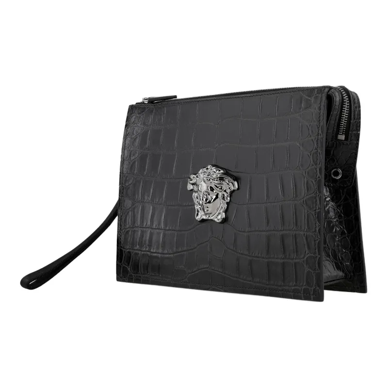 VERSACE Leather Clutch Men's Black-1