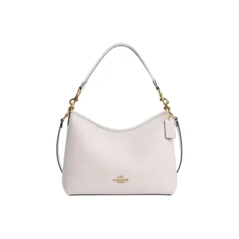 COACH Pebbled Leather Portable Crossbody Bag Shoulder Bag Large Size Women's Gold & Chalk