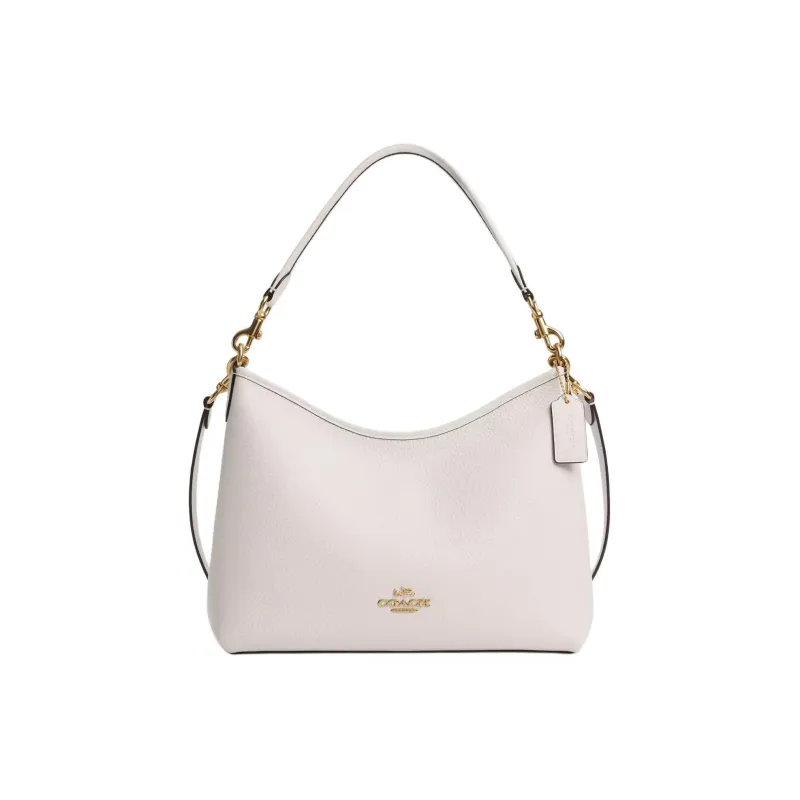 COACH Pebbled Leather Portable Crossbody Bag Shoulder Bag Large Size Women's Gold & Chalk-0